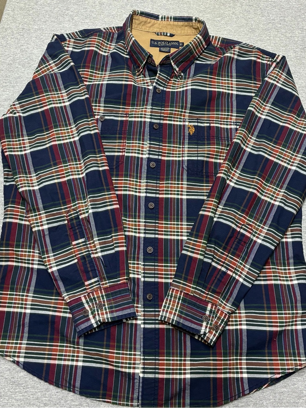 U.S. Polo Assn. Navy, Red & Green Plaid Button-Down Shirt